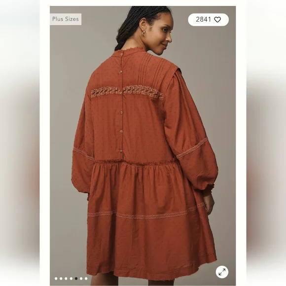 Anthroropologie BOHO Pilcro LongSleeve Mock-Neck Swing Orange Mini Midi Dress 2X - Picture 5 of 13